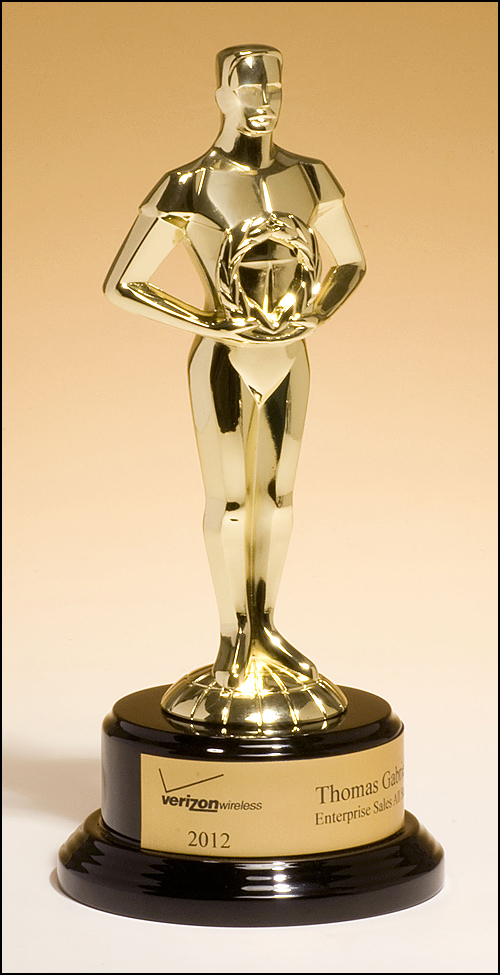 Classic Achiever "Acting" Trophy cast metal figurine hand-polished with goldtone finish on black piano-finish base 1581-X