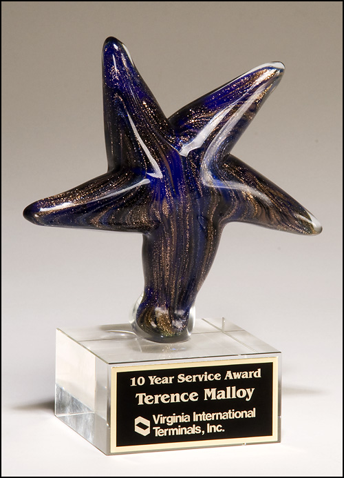 Blue Art Glass Star with Gold Metallic Highlights 2199