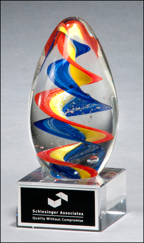 Colorful egg-shaped art glass award with clear base 2235