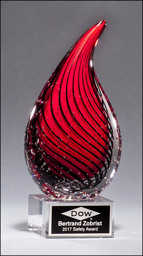 Droplet-Shaped Art Glass Award on Clear Glass Base 2249