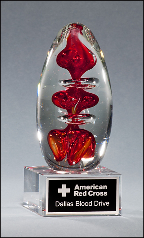 Egg-Shaped Red Art Glass Award on Clear Glass Base 2255