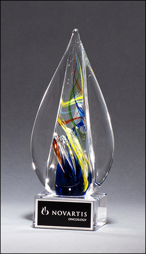 Flame-Shaped Art Glass Award on Clear Glass Base 2261