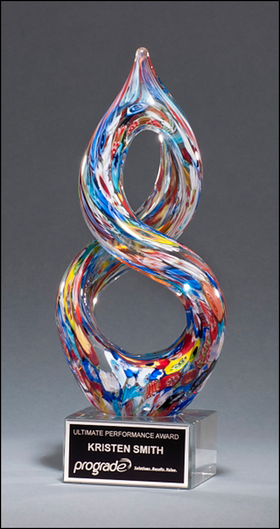 Helix-Shaped Multi-Color on Art Glass Award on Clear Glass Base 2270