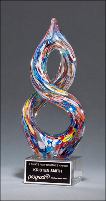 Helix-Shaped Multi-Color on Art Glass Award on Clear Glass Base 2270