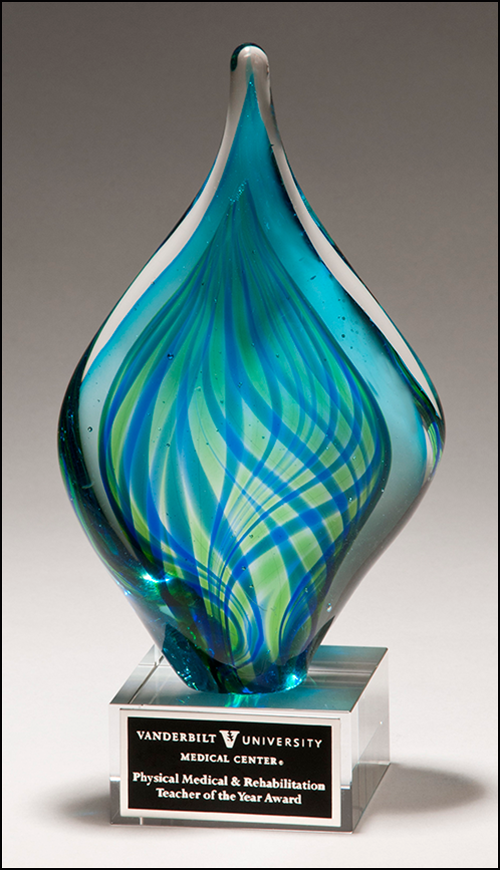 Blue and Green Twist Art Glass Award with Clear Glass Base 2274