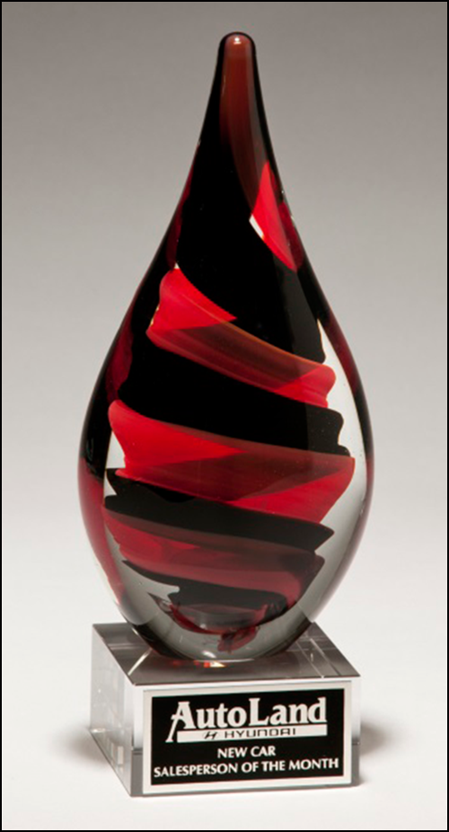 Black and Red Helix Art Glass Award with Clear Glass Base 2285