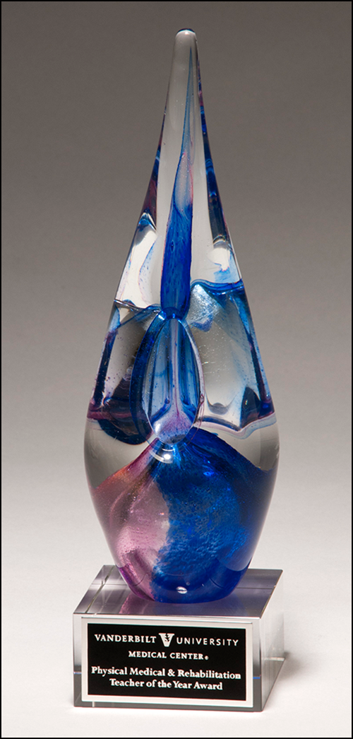 Blue and Violet Art Glass Award on Clear Glass Base 2291