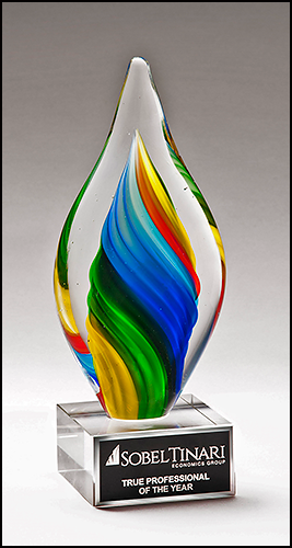 Rainbow Colored Twist Art Glass Award with Clear Glass Base 2293