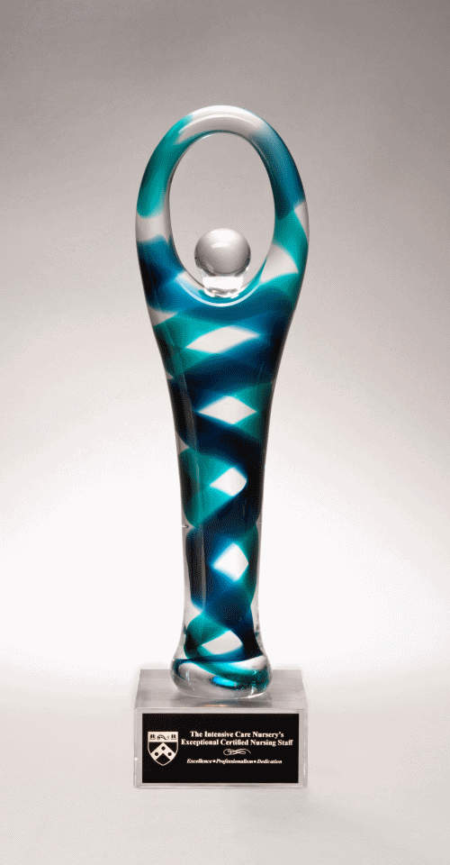 Victory Art Glass Award Light & Dark Blue Glass 2299