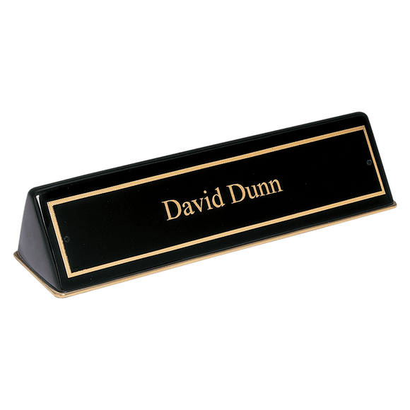 556 - 9 1/2" x 2 1/2" x 2" Black Piano Finish Desk Wedge with Black Plate