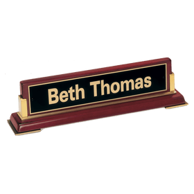 588 - 10 5/8"x 2 3/4 x 2 1/2 Rosewood Piano Finish Nameplate and Gold Metal Accents with Black Plate