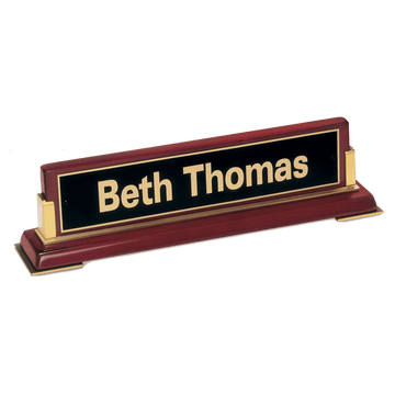 588 - 10 5/8"x 2 3/4 x 2 1/2 Rosewood Piano Finish Nameplate and Gold Metal Accents with Black Plate