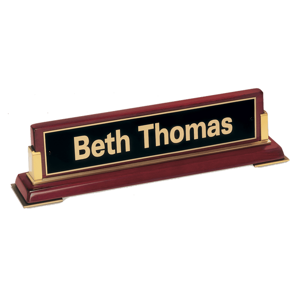 588 - 10 5/8"x 2 3/4 x 2 1/2 Rosewood Piano Finish Nameplate and Gold Metal Accents with Black Plate
