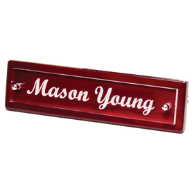 598 - 9 1/4" x 2 1/8" Rosewood Piano Finish Nameplate with Acrylic Engraving Plate, Two Silver Posts
