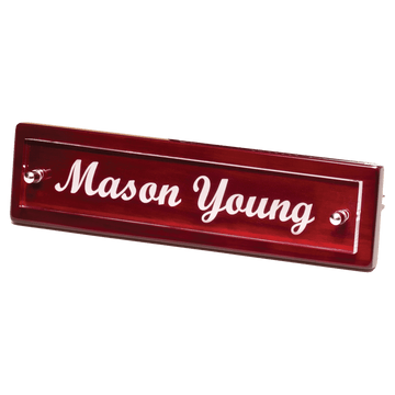 598 - 9 1/4" x 2 1/8" Rosewood Piano Finish Nameplate with Acrylic Engraving Plate, Two Silver Posts