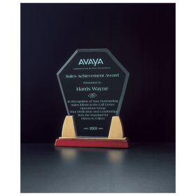 A6542 - 7 1/2" x 8 3/4" Diamond Series Jade Acrylic with Rosewood Piano Finish Base,Gold Metal Accents