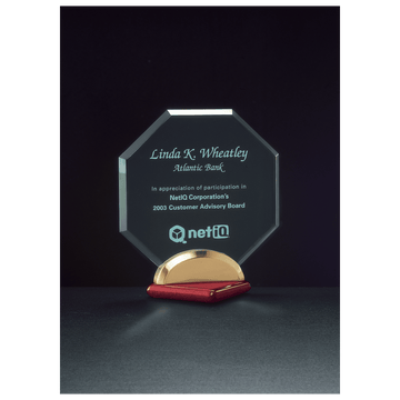 A6546 - 6" x 6 1/2" Octagon Series Jade Acrylic with Rosewood Piano Finish Base, Gold Metal Accent