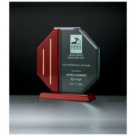 A6580 - 7 1/8" x 7 1/2" Octagon Series Rosewood Piano Finish Base and Post with Gold Metal Accents