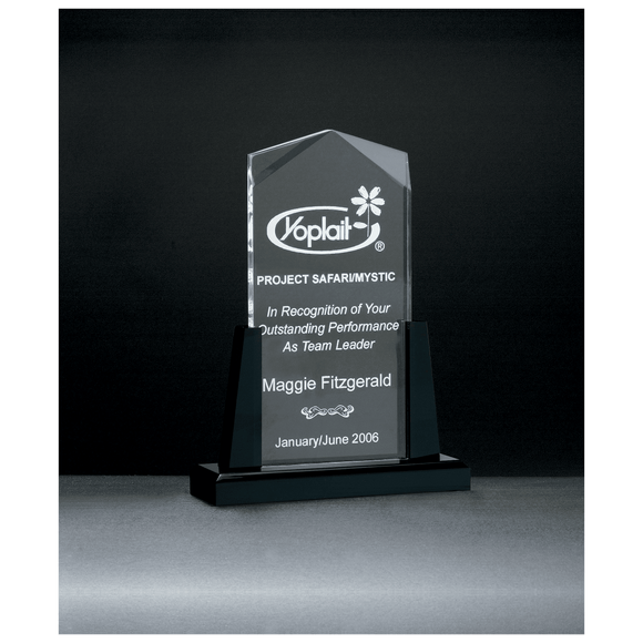 A6586 - 6 1/2" x 9" Spire Series Clear Acrylic Upright on Black Acrylic Base