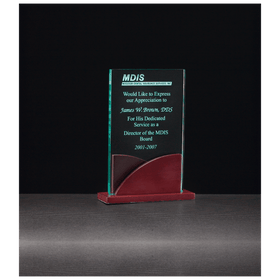 A6804 - 4 7/8" x 6 1/2" Premium Series Jade Acrylic on Mahogany Finish Base