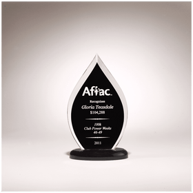 A6821 - 5 1/2" x 9" Flame Series Clear Acrylic with Black Silk Screened Back and Black Base