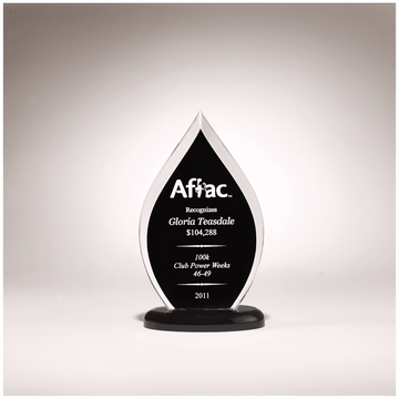 A6821 - 5 1/2" x 9" Flame Series Clear Acrylic with Black Silk Screened Back and Black Base