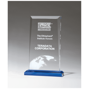 A6983 - 5" x 7 3/4" Apex Series Clear Acrylic Award with Blue Highlights and Blue Base