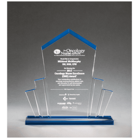 A7001 - 10" x 10 3/4" Large Tower Spotlight Clear Acrylic with Blue Accent on Blue Acrylic Base