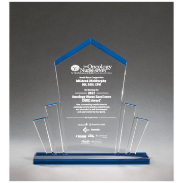 A7001 - 10" x 10 3/4" Large Tower Spotlight Clear Acrylic with Blue Accent on Blue Acrylic Base