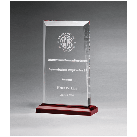 A7022 - 5" x 7 3/4" Apex Series Clear Acrylic Award with Red Highlights and Red Base