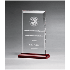 A7024 - 5 1/2" x 8 3/4" Apex Series Clear Acrylic Award with Red Highlights and Red Base