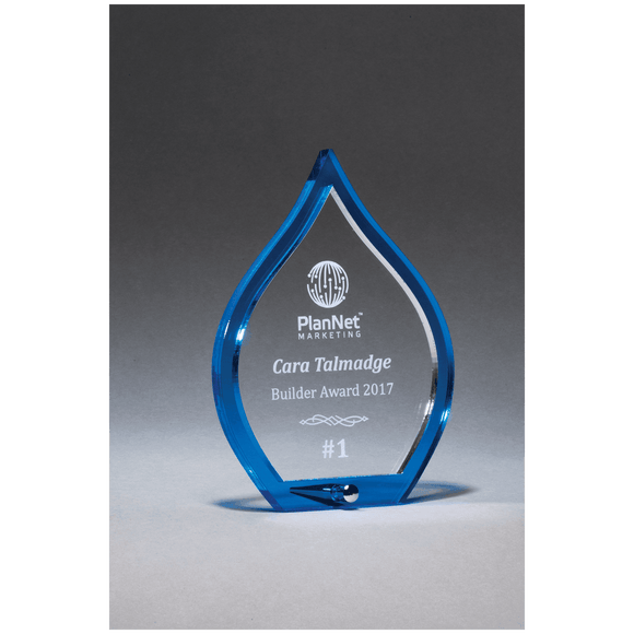 A7038 - 5 1/2" x 7 1/4" Blue Flame Acrylic with Clear Pop-Out Center and Silver Metal Post