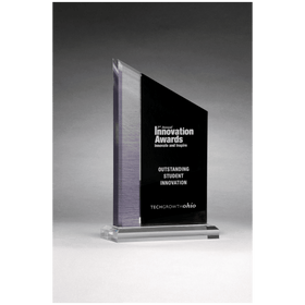 A7061 - 6" x 8" Digitally Printed Brushed Silver Accent on Black Upright Acrylic with Clear Base