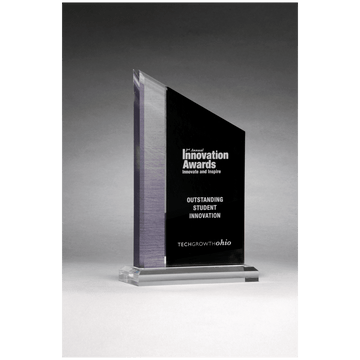 A7061 - 6" x 8" Digitally Printed Brushed Silver Accent on Black Upright Acrylic with Clear Base