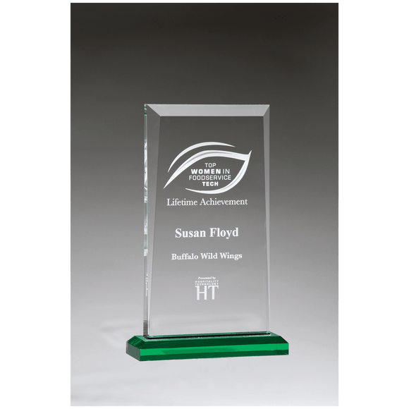 A7103 - 5 1/2" x 8 3/4" Apex Series Acrylic Award with Green Highlights and Green Base