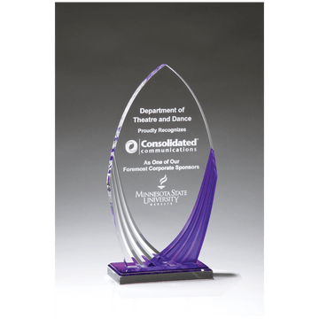 A7128 - 4 3/4" x 9" Tidal Series Acrylic with Printed Violet Accent and Violet Mirror-Topped Base