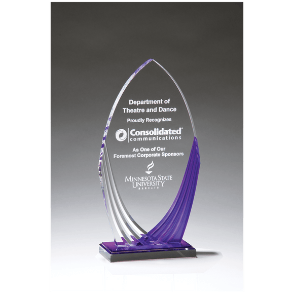 A7129 - 5 1/4" x 9 3/4" Tidal Series Acrylic with Printed Violet Accent and Violet Mirror-Topped Base