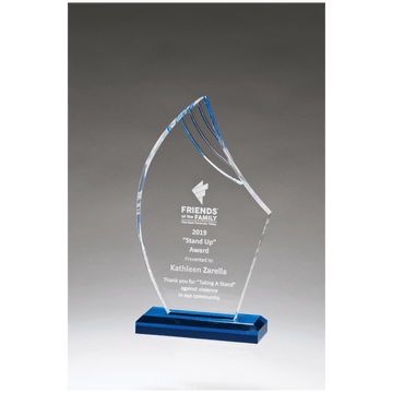 A7132 - 4 7/8" x 8 3/4" Flame Series Clear Acrylic with Blue Accents and Matching Blue Acrylic Base