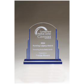 A7200 - 7" x 7 1/2" Art Deco Style Acrylic with Blue Accents and Blue Mirror Top Base