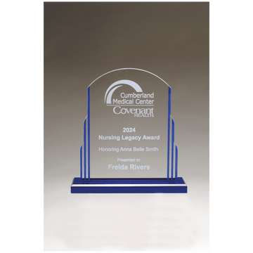 A7201 - 7" x 8 1/4" Art Deco Style Acrylic with Blue Accents and Blue Mirror Top Base