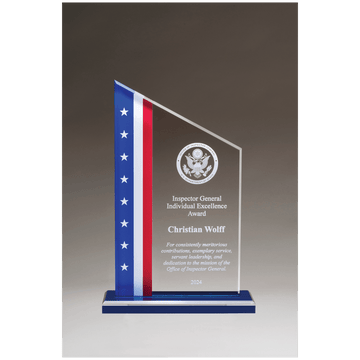 A7207 - 6" x 8 3/4" Zenith Series Acrylic with American Flag Design, Blue Mirror Top Blue Base