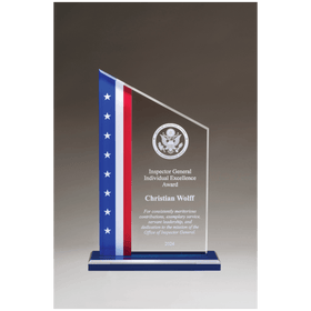 A7208 - 6 3/8" x 9 3/4 " Zenith Series Acrylic with American Flag Design, Blue Mirror Top Base