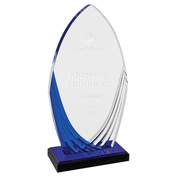 A7220 - 4 1/4" x 8 1/4" Tidal Series Acrylic with Printed Blue Accent and Blue Mirror-Topped Base