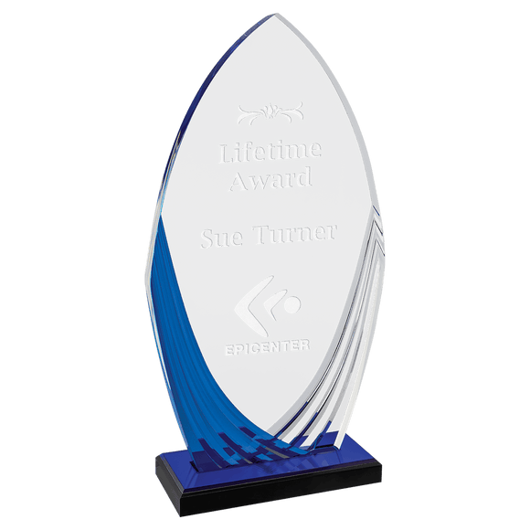 A7222 - 5 1/4" x 9 3/4" Tidal Series Acrylic with Printed Blue Accent and Blue Mirror-Topped Base