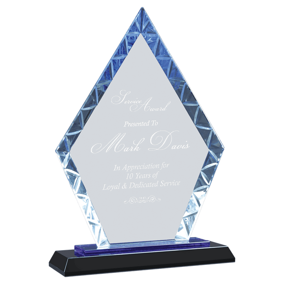 ACG13BU - 9" Clear Diamond Accent Glass on Blue & Black Reflective Base