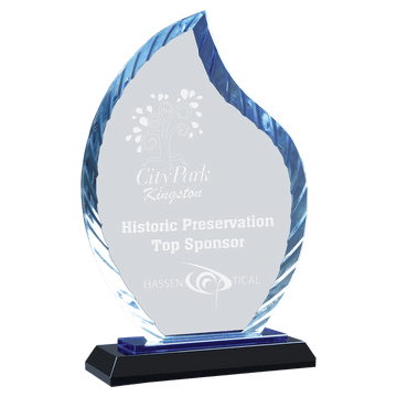 ACG31BU - 8" Clear Flame Accent Glass on Blue & Black Reflective Base