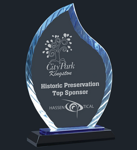 Clear Flame Accent Glass on Blue & Black Reflective Base