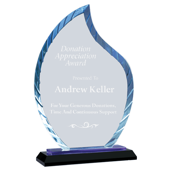 ACG33BU - 9 1/2" Clear Flame Accent Glass on Blue & Black Reflective Base