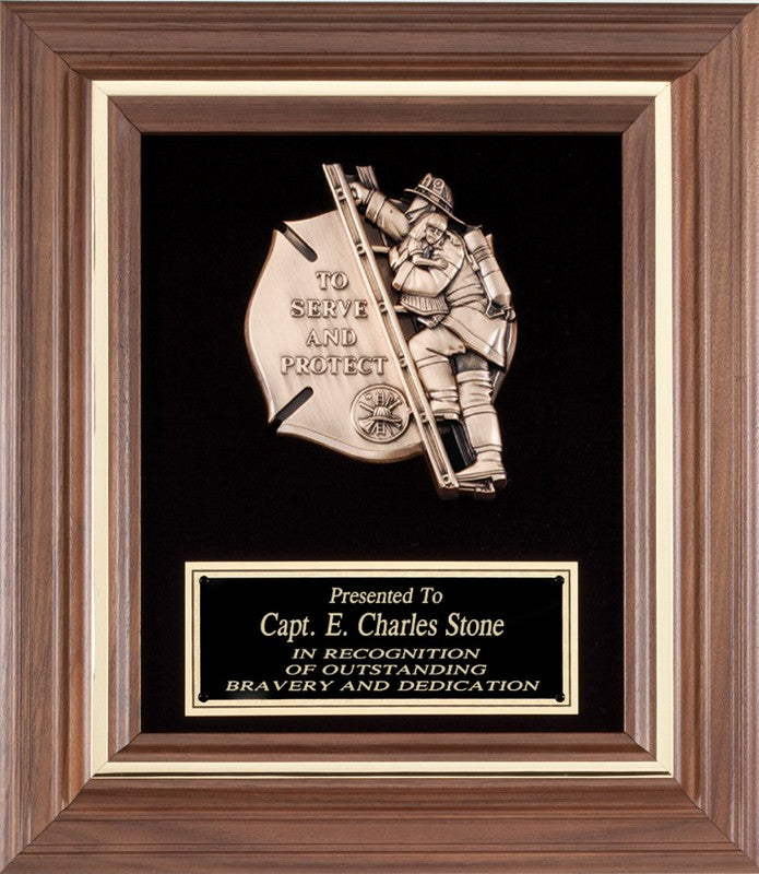 Serve & Protect Genuine Walnut Frame Plaque with Black Velour 11.5x13.5