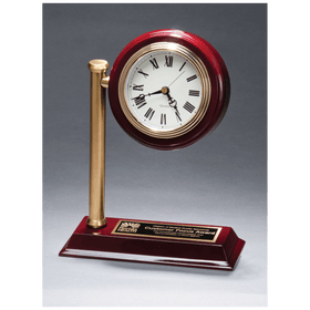 BC1000 - 7" x 9" Rail Station Style Desk Clock on Rosewood Finish High Gloss Base, Black Plate